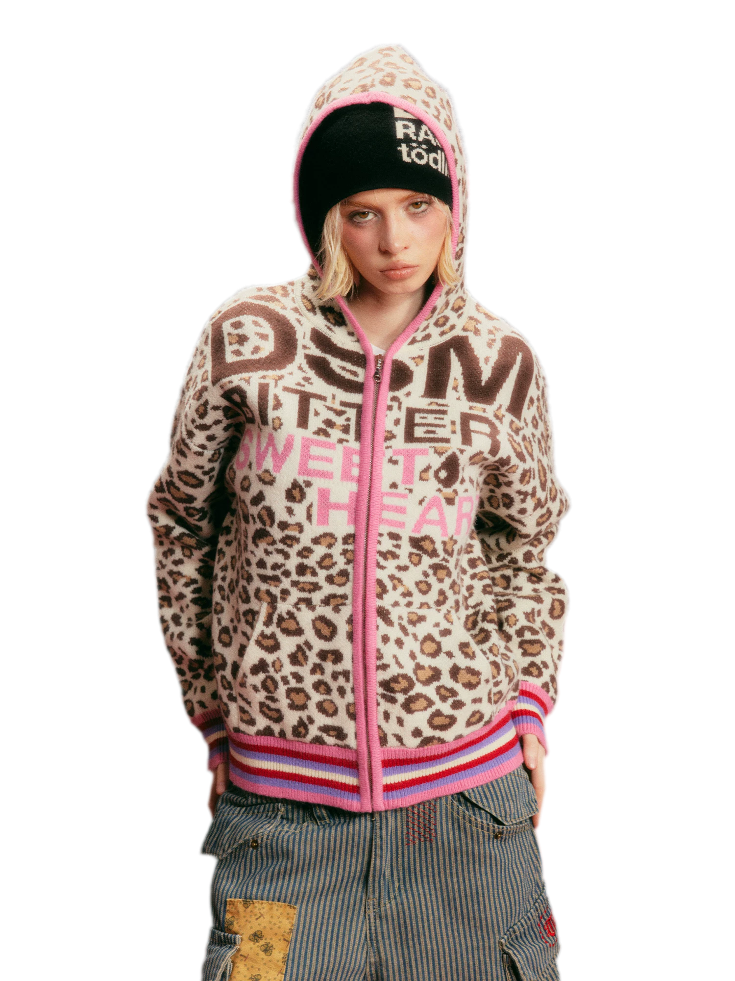 Leopard Jacquard Hooded Cardigan