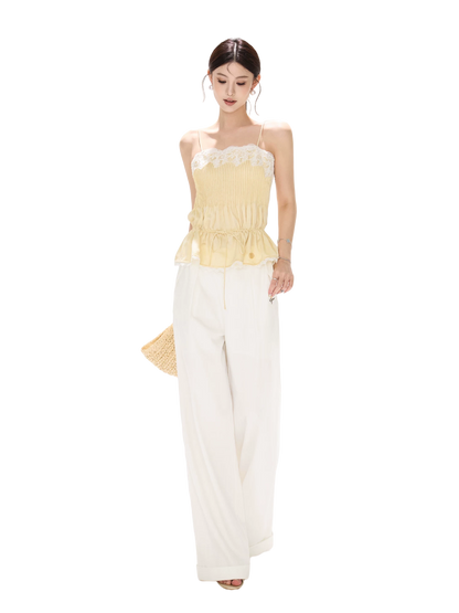 South France Holiday Lace Trim Waist-Cinched Camisole