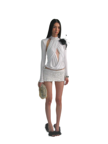 Sequin Drape Skirt Set