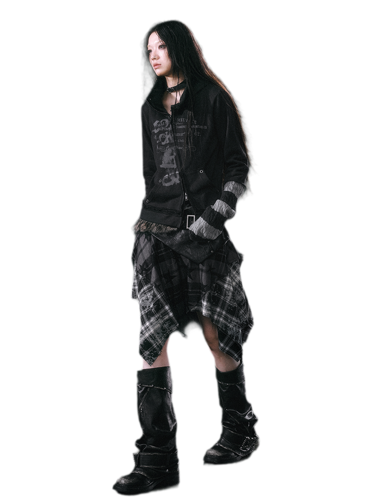 Star Plaid Raw-Edge Skirt