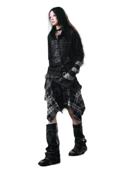 Star Plaid Raw-Edge Skirt