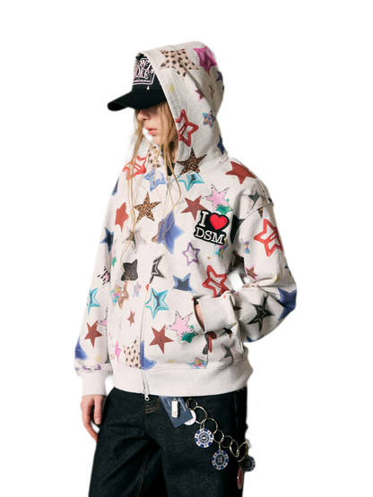 Star Print Loose Fit Hoodie