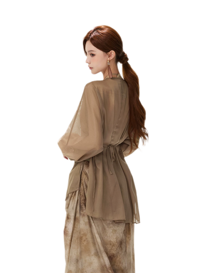 Sheer Wrap Asymmetric Blouse