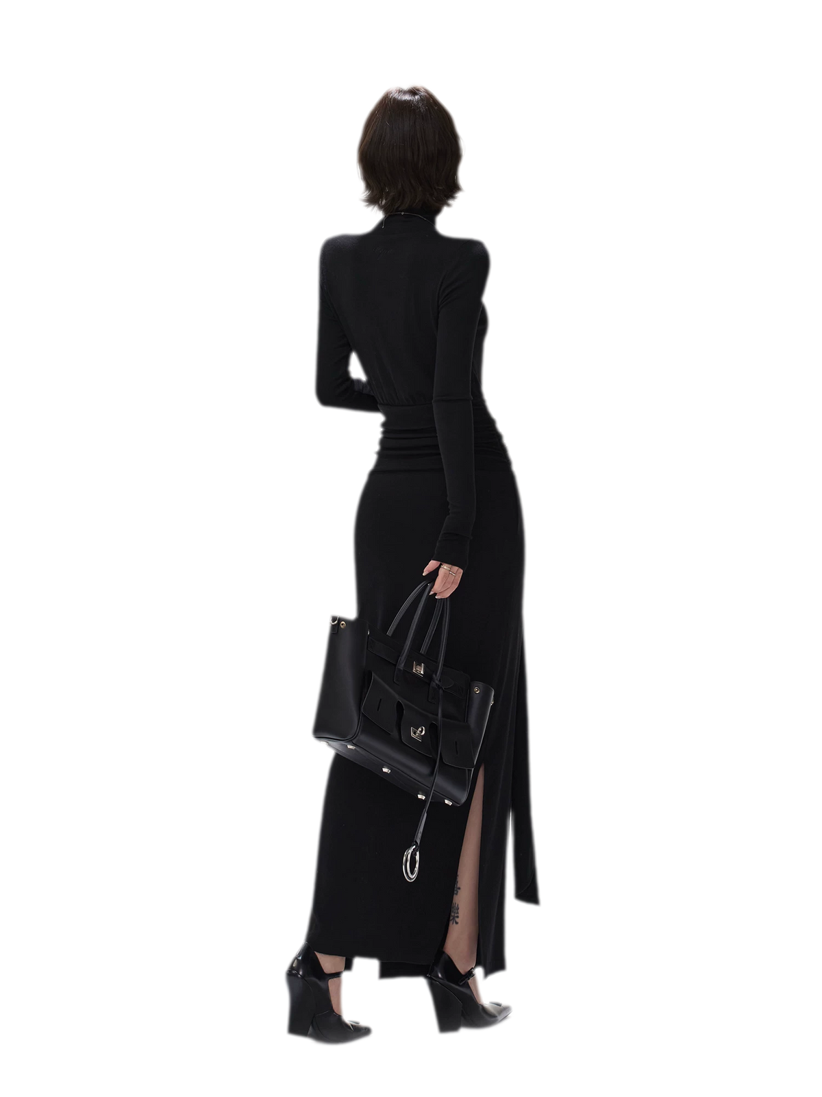 Turtleneck Ruched Waist Knit Dress — Load image 4 in gallery view