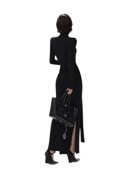 Turtleneck Ruched Waist Knit Dress
