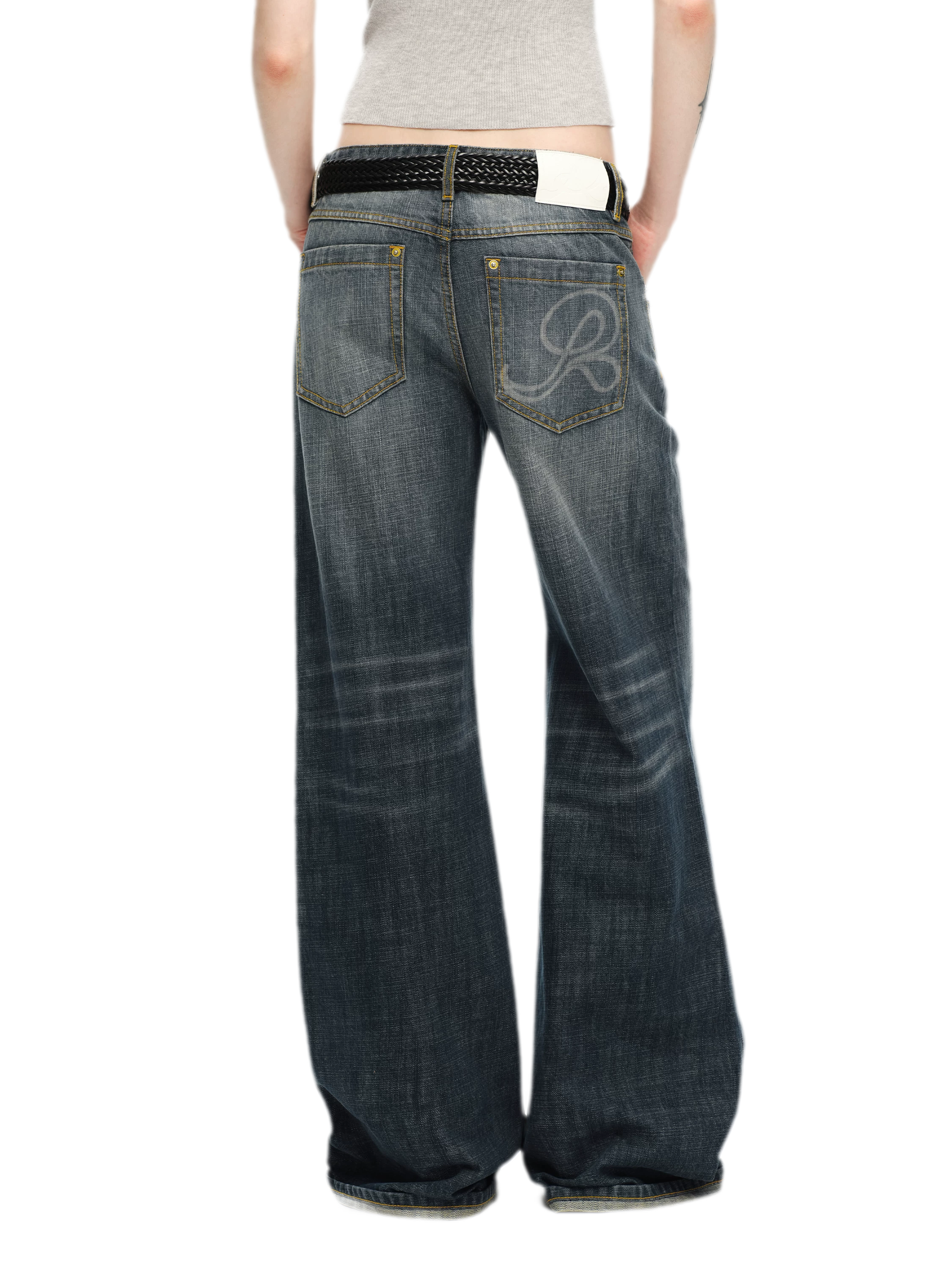 Washed Cotton Straight-Leg Jeans