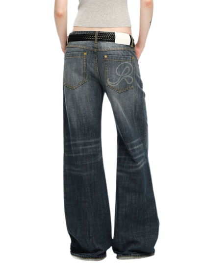 Washed Cotton Straight-Leg Jeans