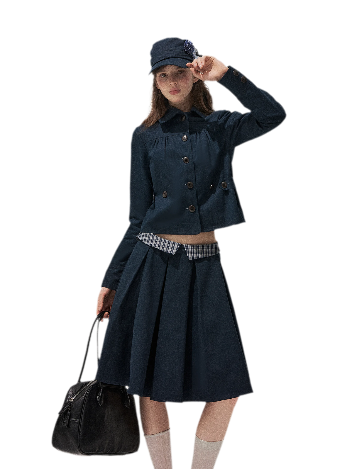 Washed Denim Pleated Set