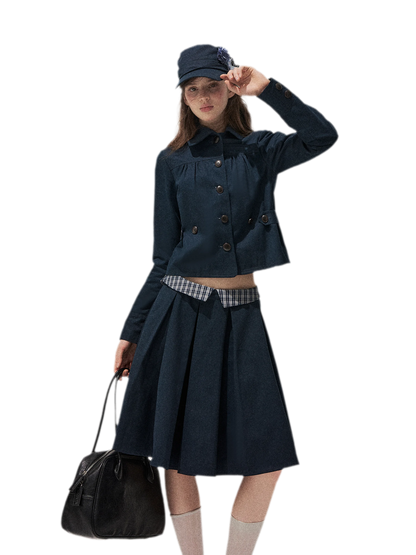 Washed Denim Pleated Set