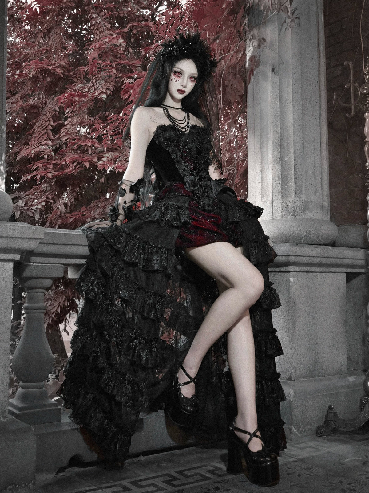 Áo corset Gothic ren nhung