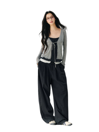 Sheer Drawstring Ruffle Cardigan