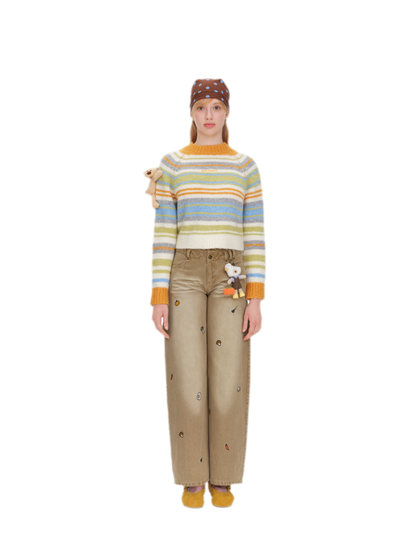 Color-Block Striped Fuzzy Sweater