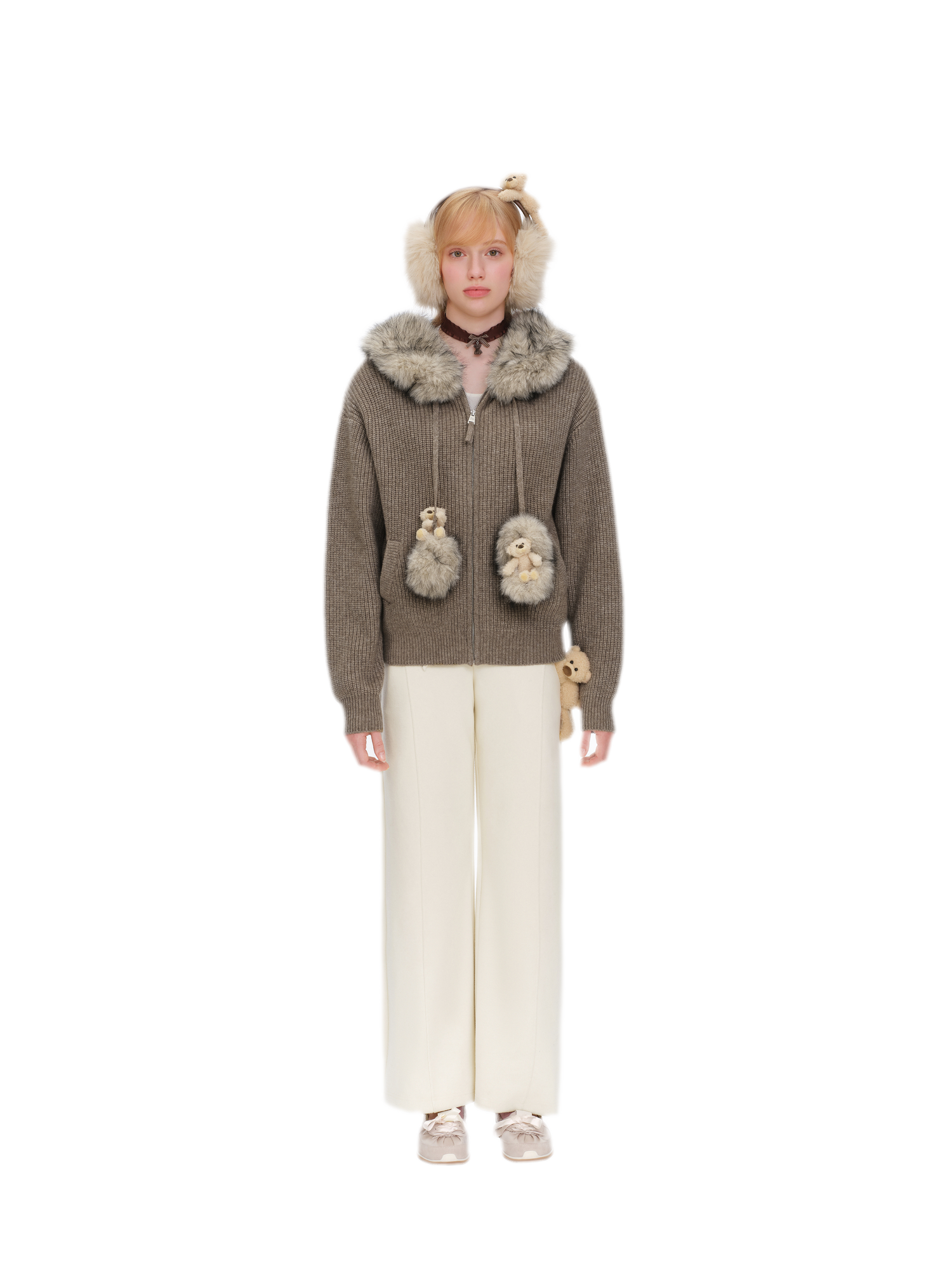 Pom-Pom Hooded Knit Sweater