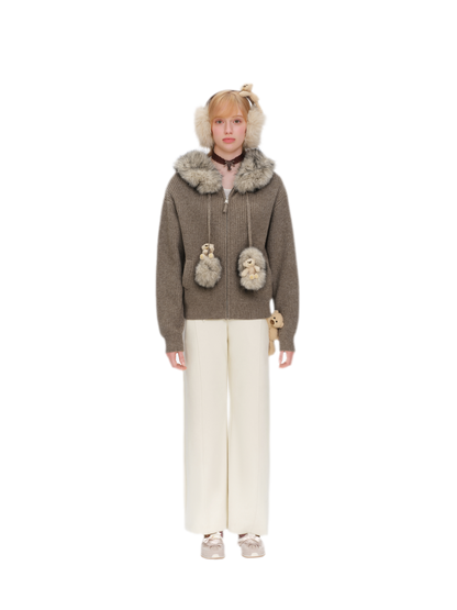 Pom-Pom Hooded Knit Sweater