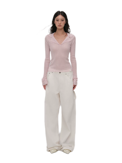 Wool Ribbed Polo Top