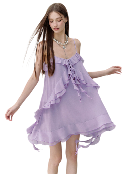 Lavender Purple Chiffon Ruffle Summer Dress