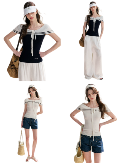 V-Neck Tie Knit Top