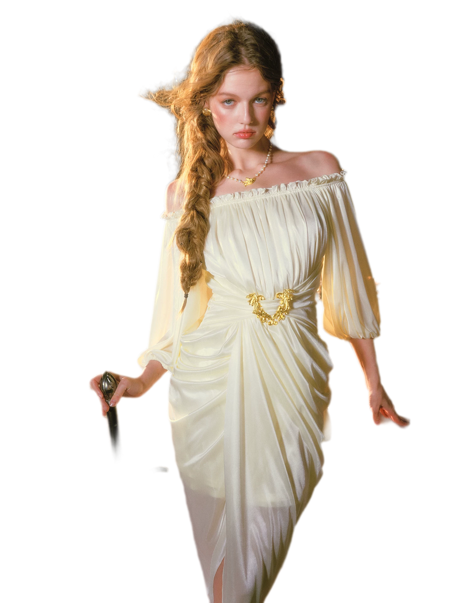 Satin Off-Shoulder Maxi Dress