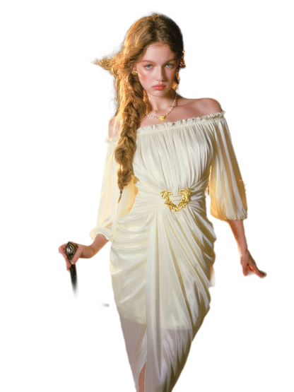 Satin Off-Shoulder Maxi Dress