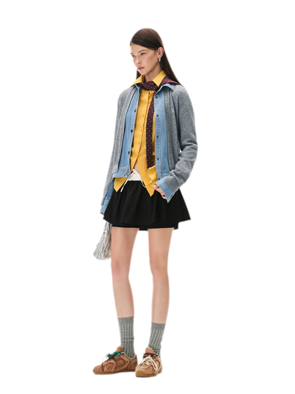 Wool Contrast Lapel Knit Cardigan