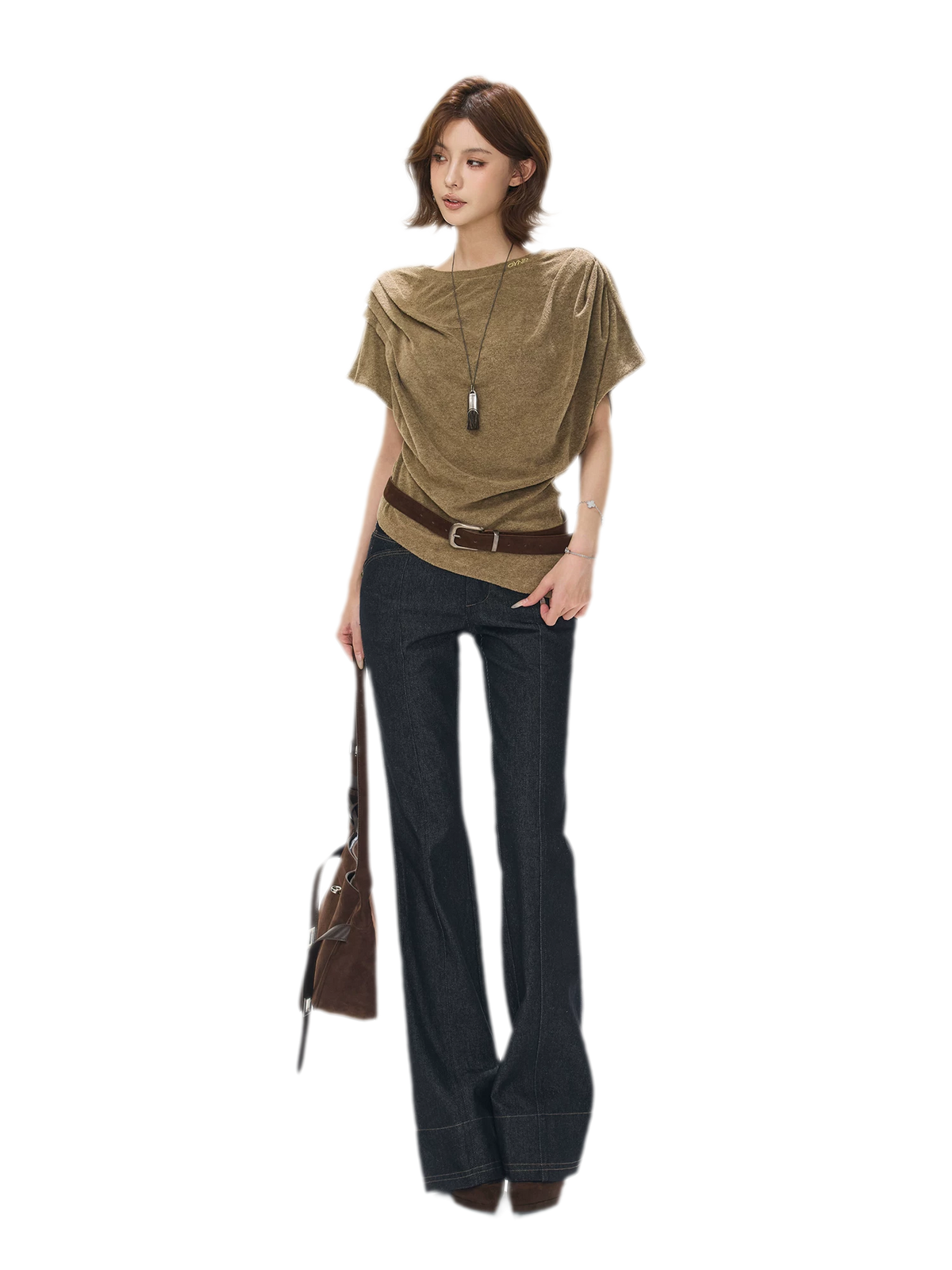 Gathered Collar Batwing Sweater