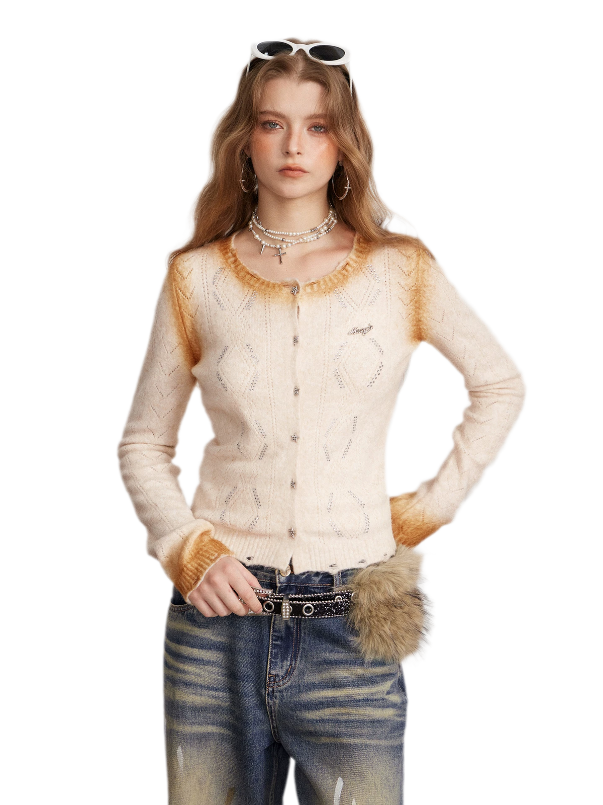 Strickjacke mit Farbverlauf und Strasssteinen