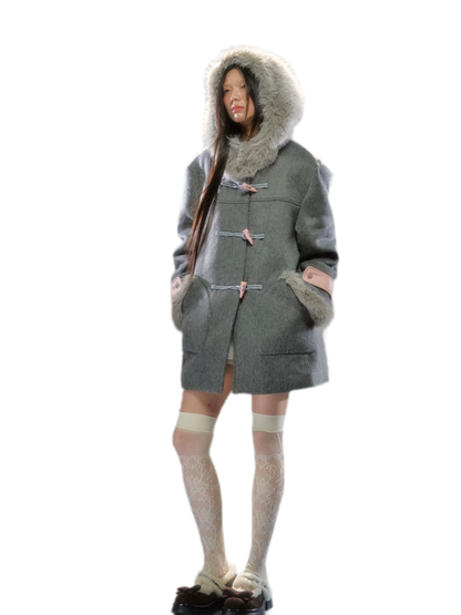 Wool Blend Hooded Duffle Coat