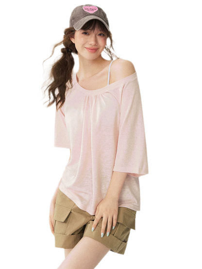 V-Neck Ruched Knit Tee