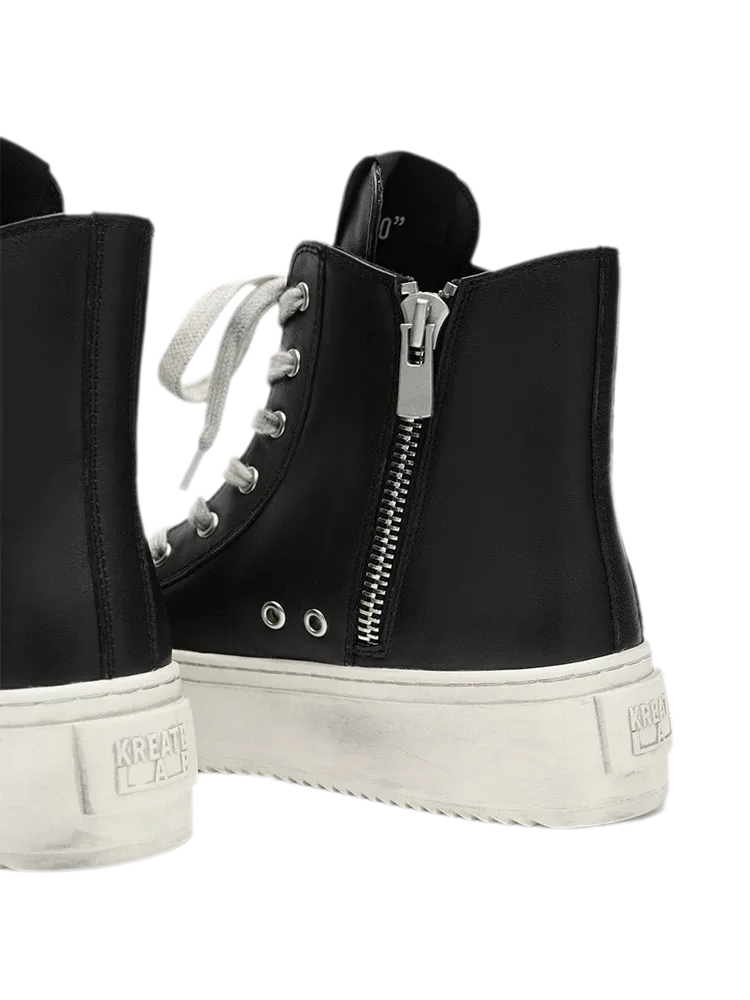 Distressed Leather High-Top Sneakers