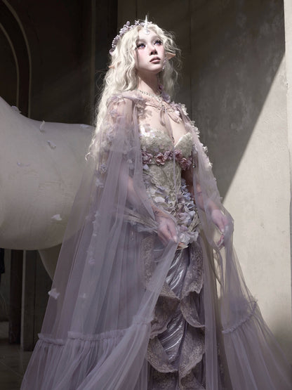 Handcrafted Floral Tulle Hooded Cape