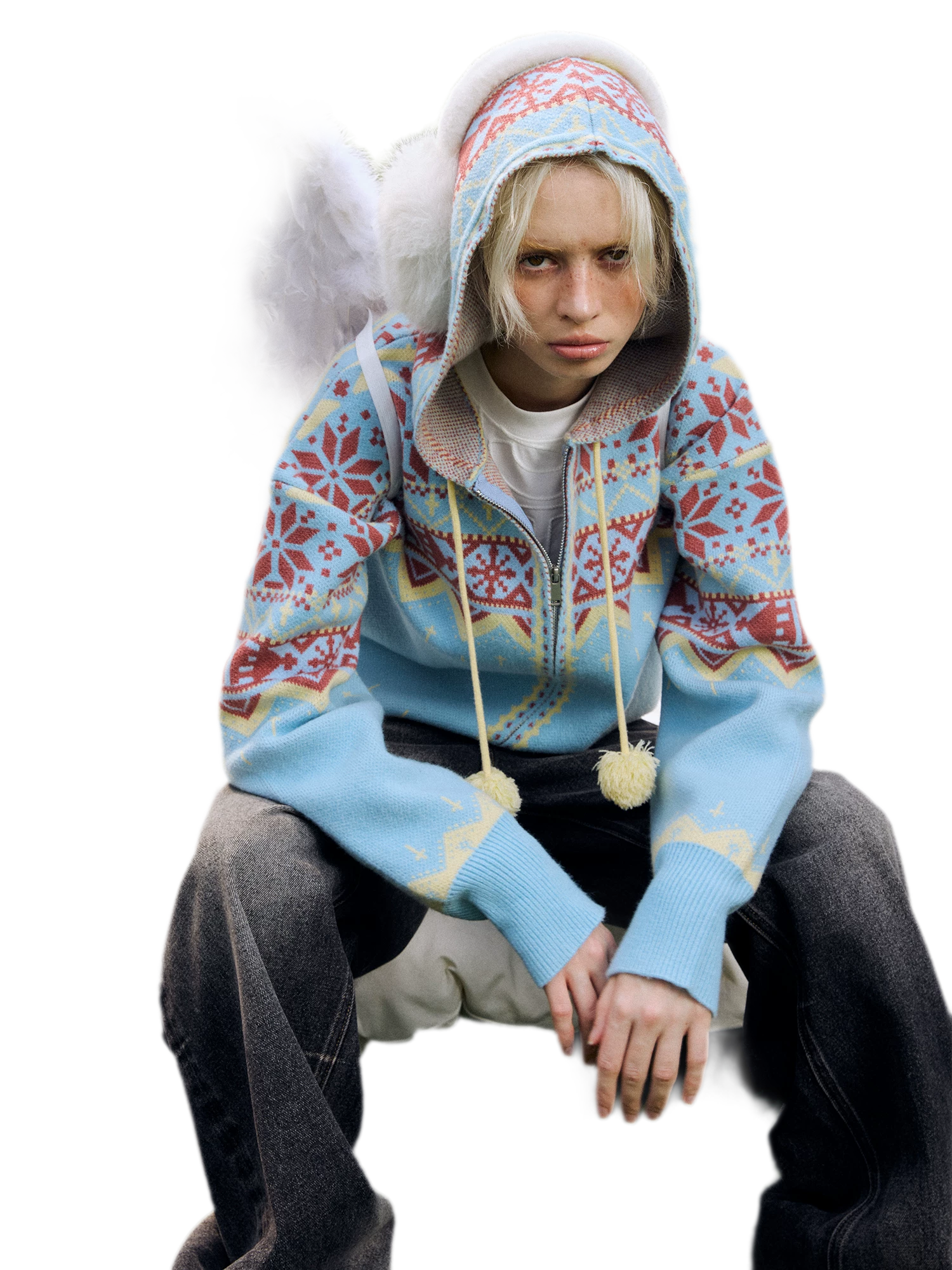 Fair Isle Hooded Zip Cardigan