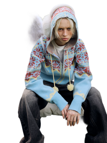 Fair Isle Hooded Zip Cardigan