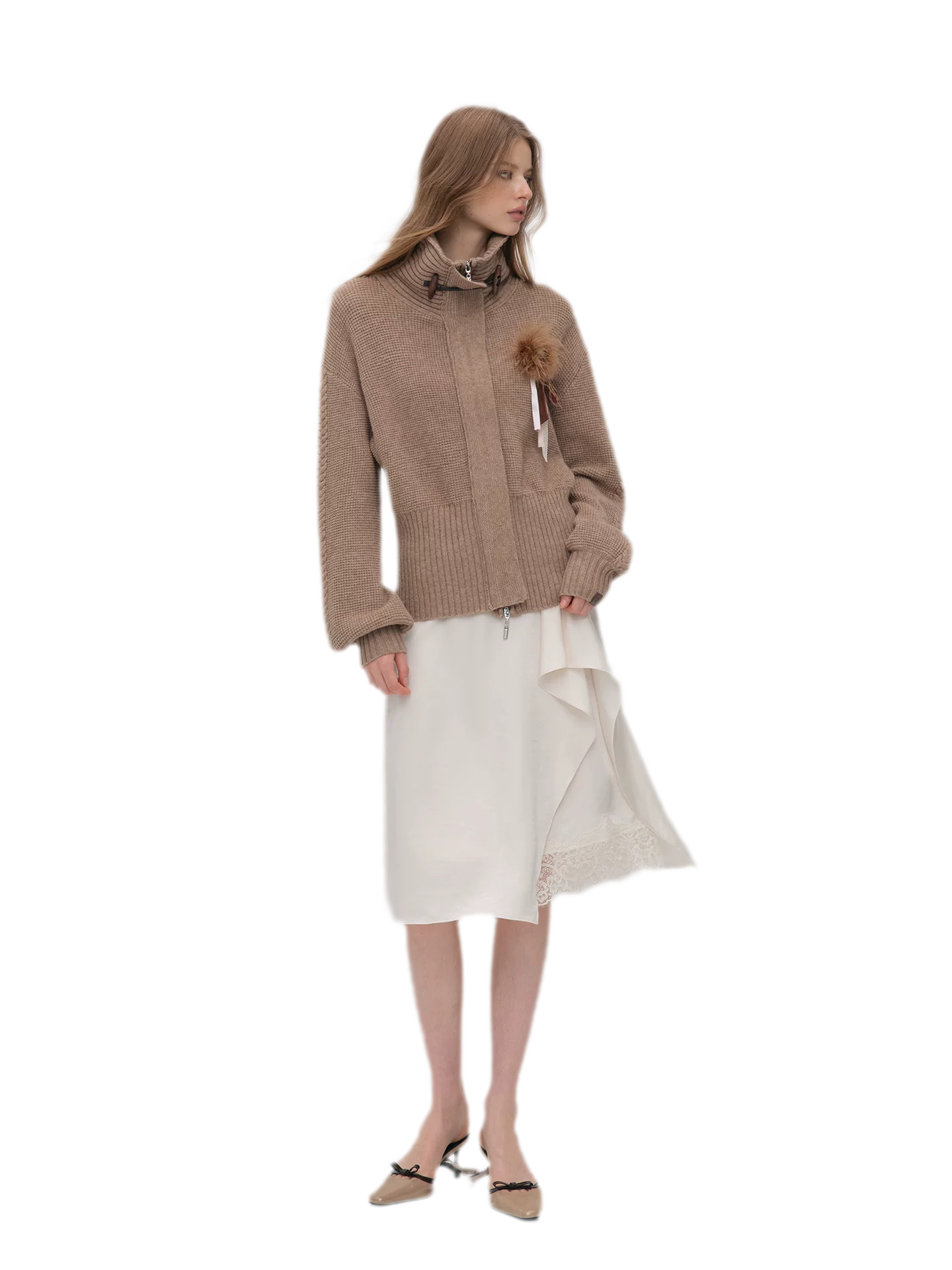 Waffle Knit Toggle Collar Cardigan