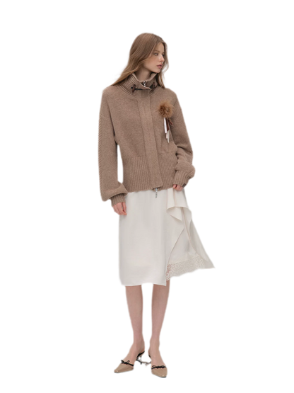 Waffle Knit Toggle Collar Cardigan