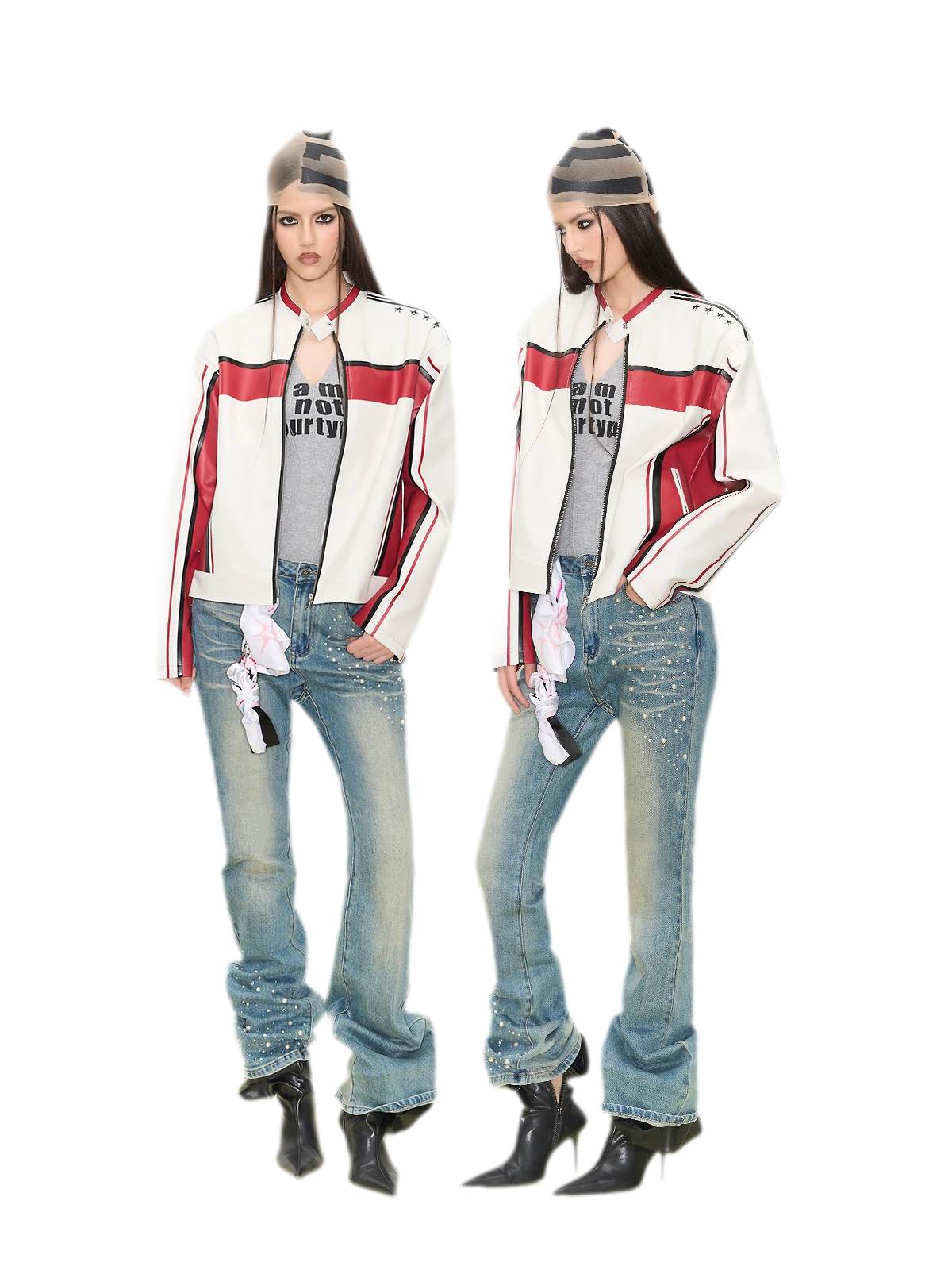 Oversized-Lederjacke mit Colorblocking