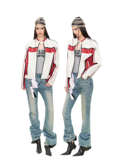 Oversized-Lederjacke mit Colorblocking