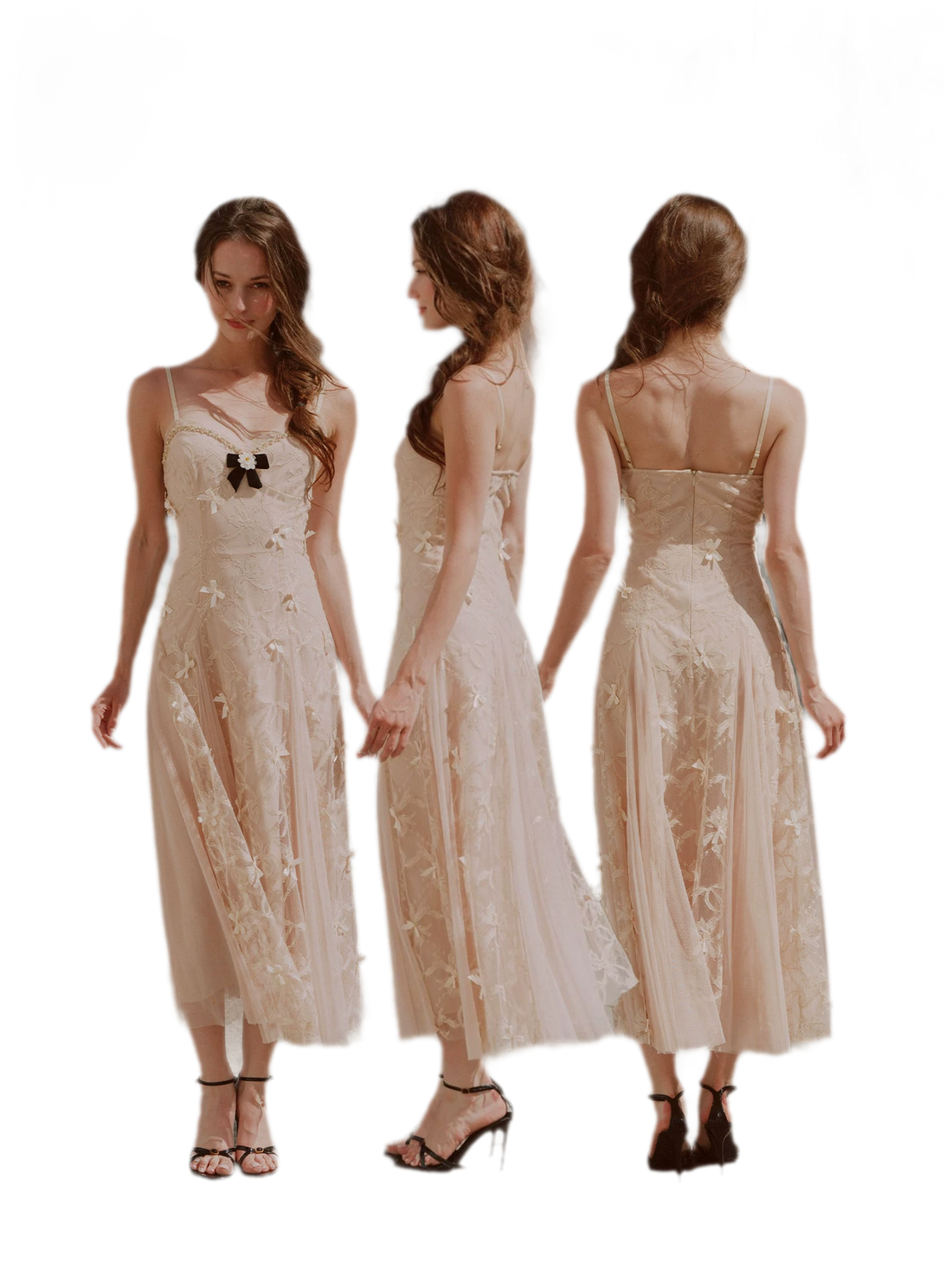 Embroidered Bow Mesh Dress