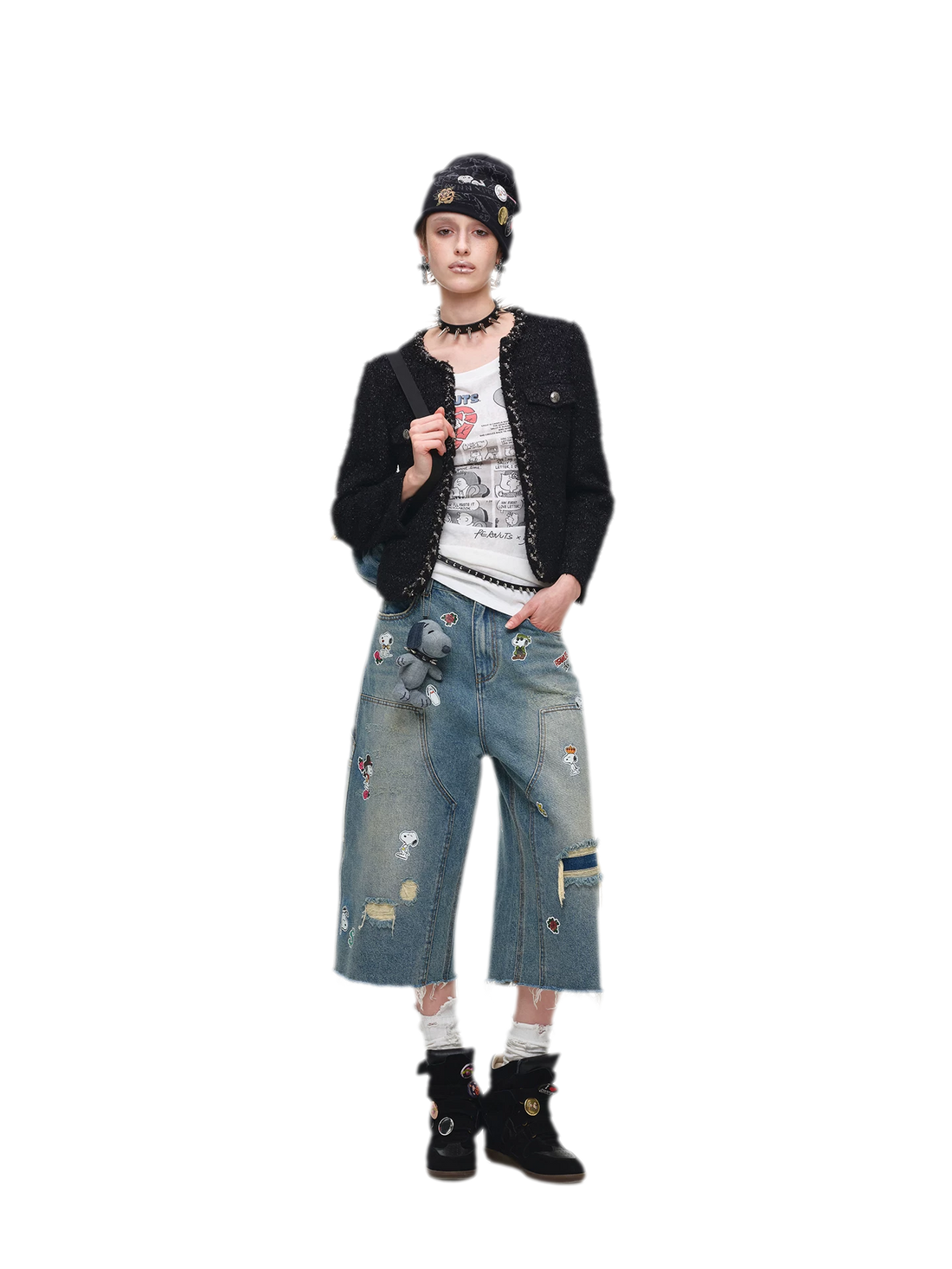 Washed Distressed Cropped Jeans