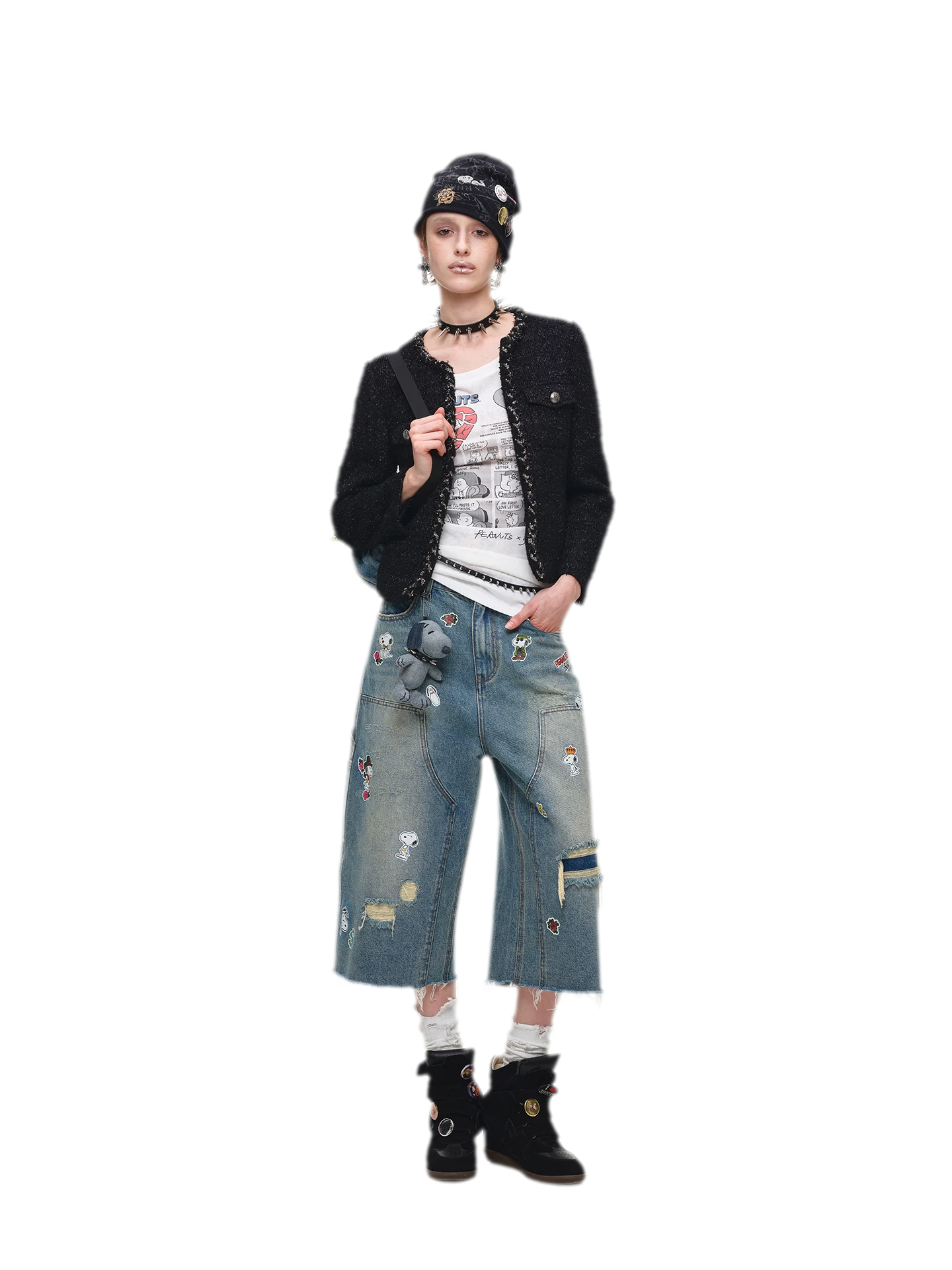 Washed Distressed Cropped Jeans