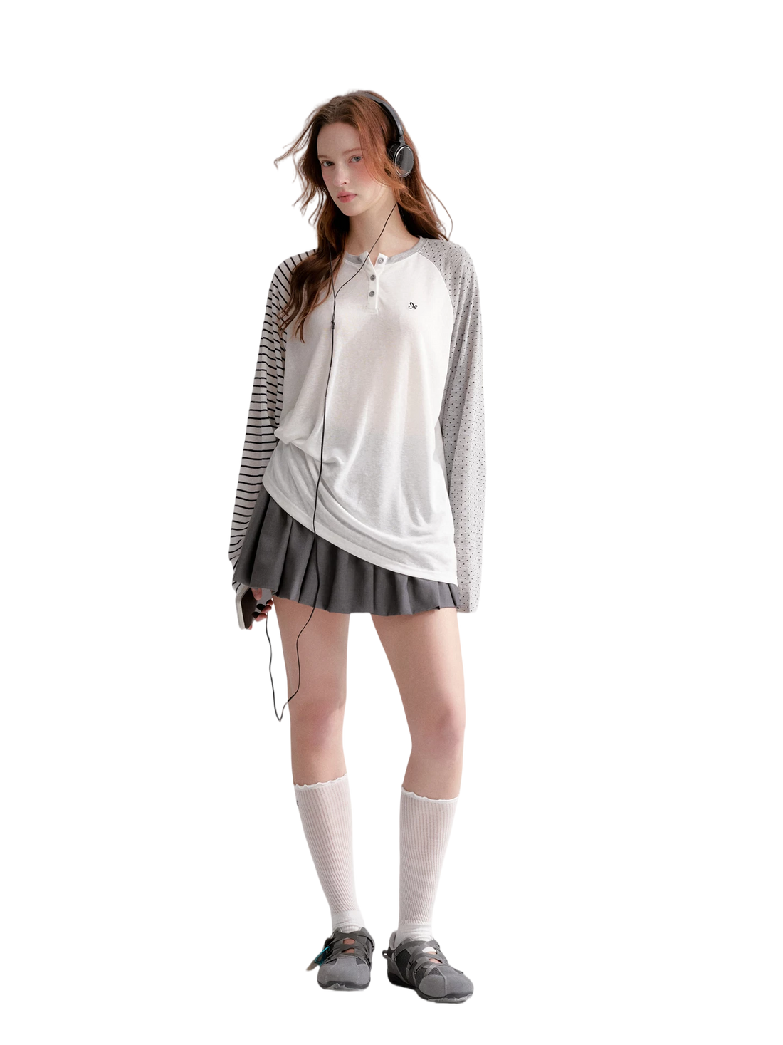 Striped Polka Dot Raglan Sleeve Long Sleeve Pullover