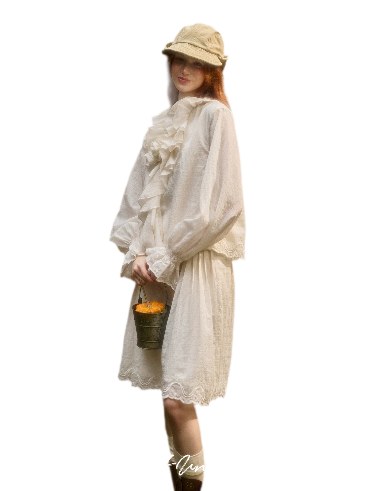 Embroidered Ruffle Blouse Skirt Set