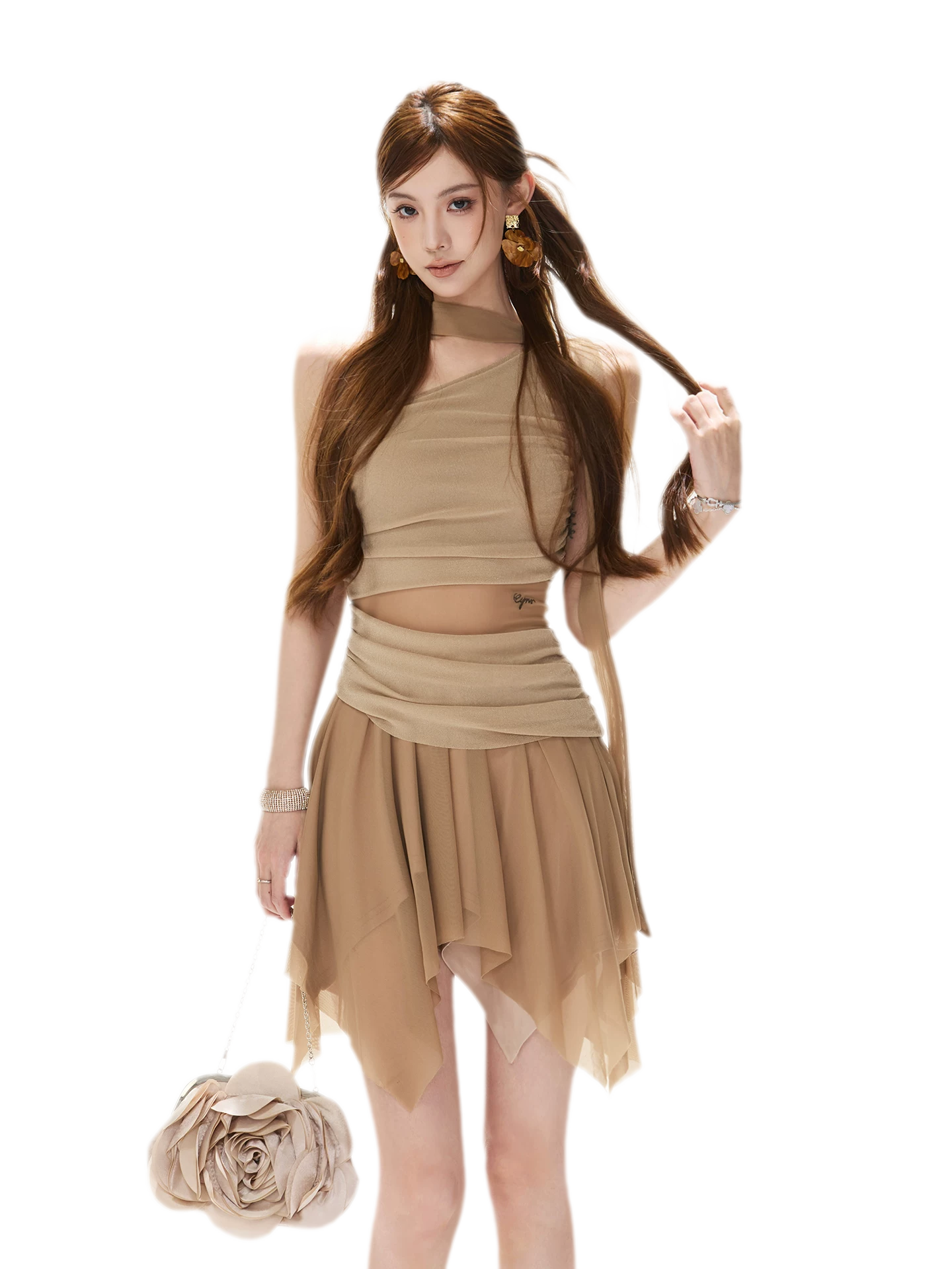 Mesh Drape Mini Dress
