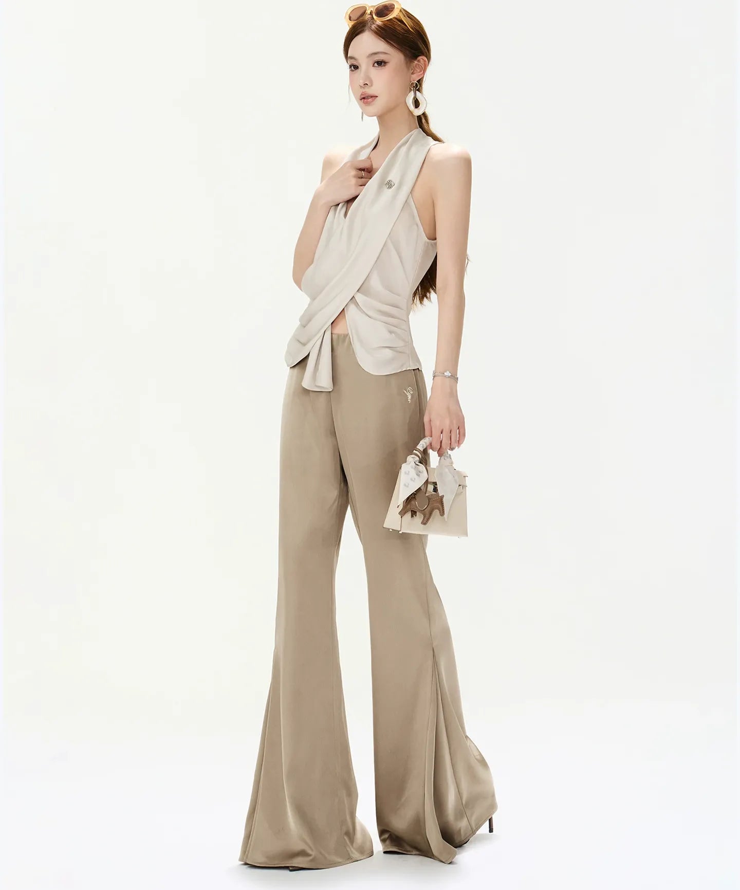 Satin Halter Ruched Top