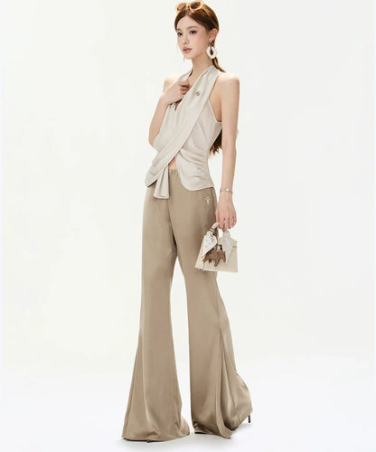 Satin Halter Ruched Top