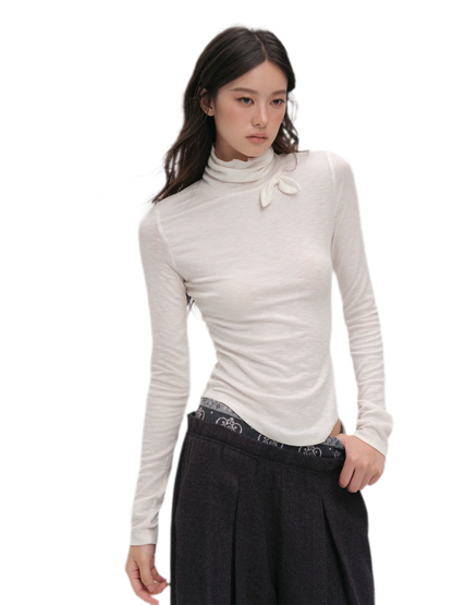 Lyocell Bow High-Neck T-Shirt