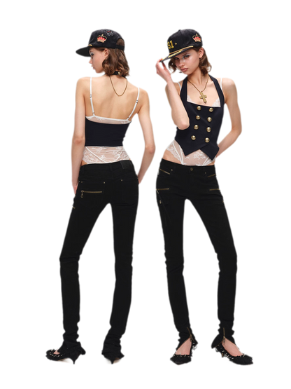 Vintage Navy Style Knit Halter Vest