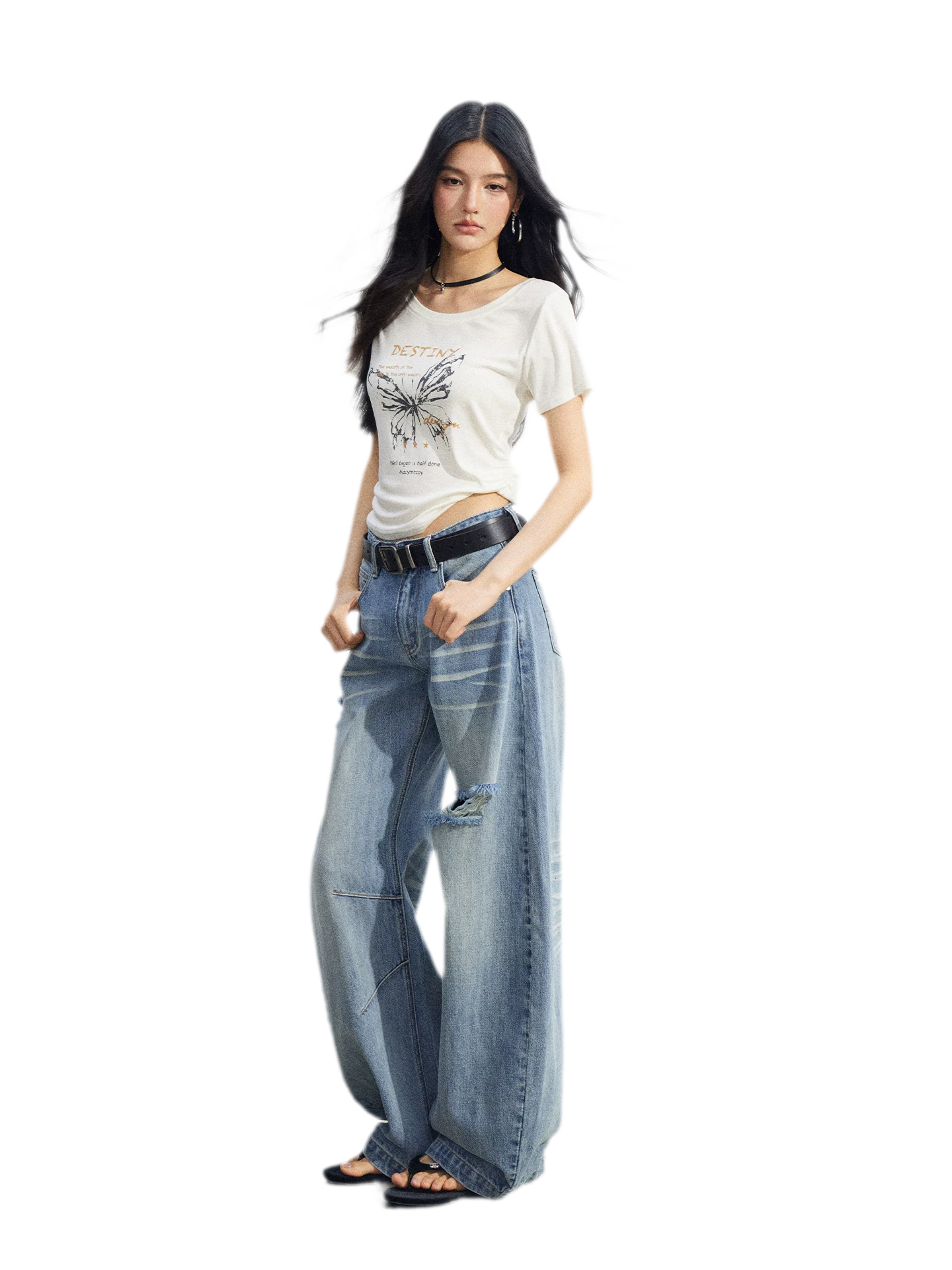 Distressed Curved Jeans