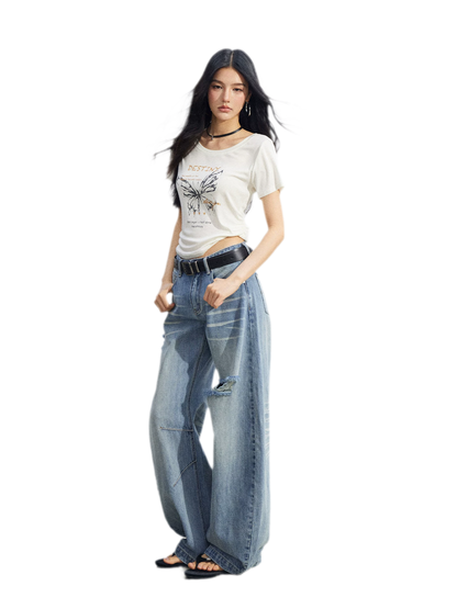Distressed Curved Jeans