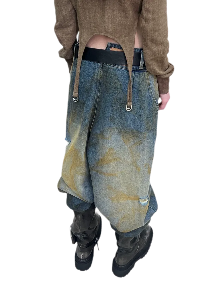 Distressed Wide-Leg Jeans