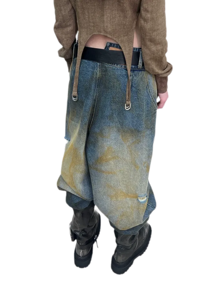 Distressed Wide-Leg Jeans